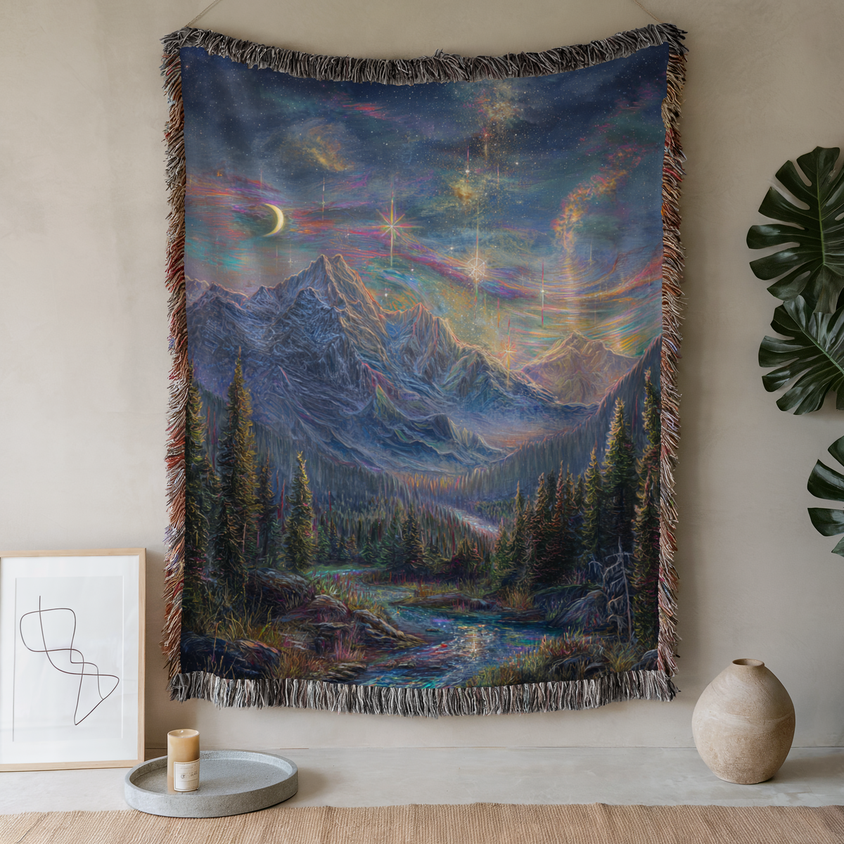 Abstract Cosmic Sky Woven Blanket - PoeticWovens