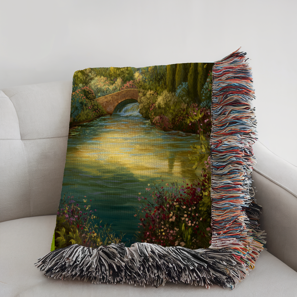 Greenery Landscape Pond Scenery Woven Blanket - PoeticWovens