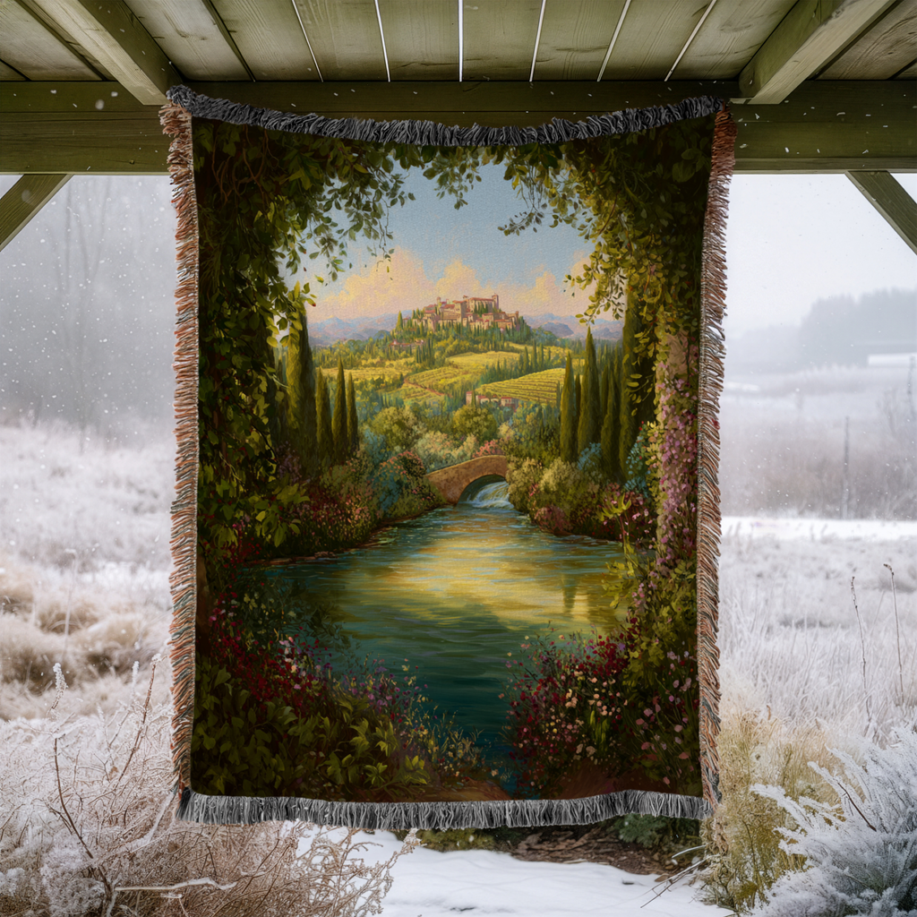 Greenery Landscape Pond Scenery Woven Blanket - PoeticWovens