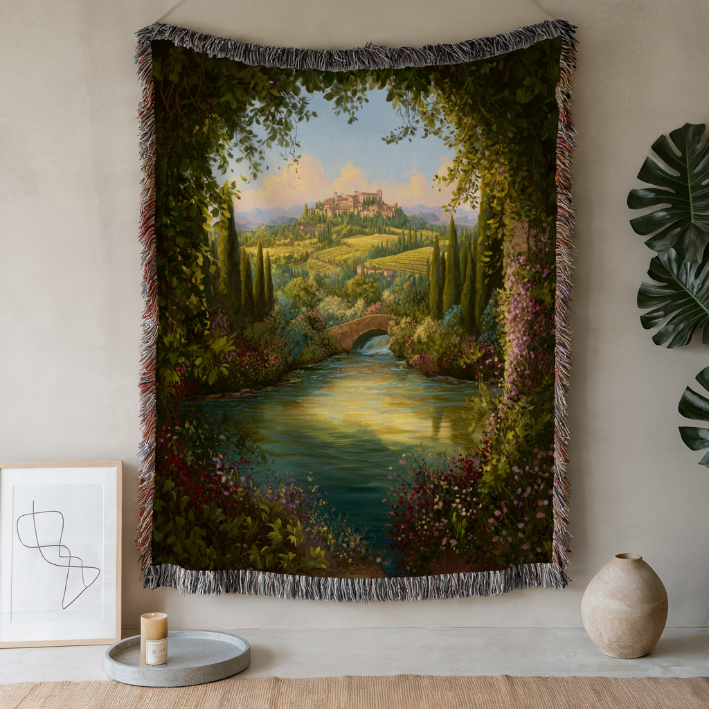 Greenery Landscape Pond Scenery Woven Blanket - PoeticWovens