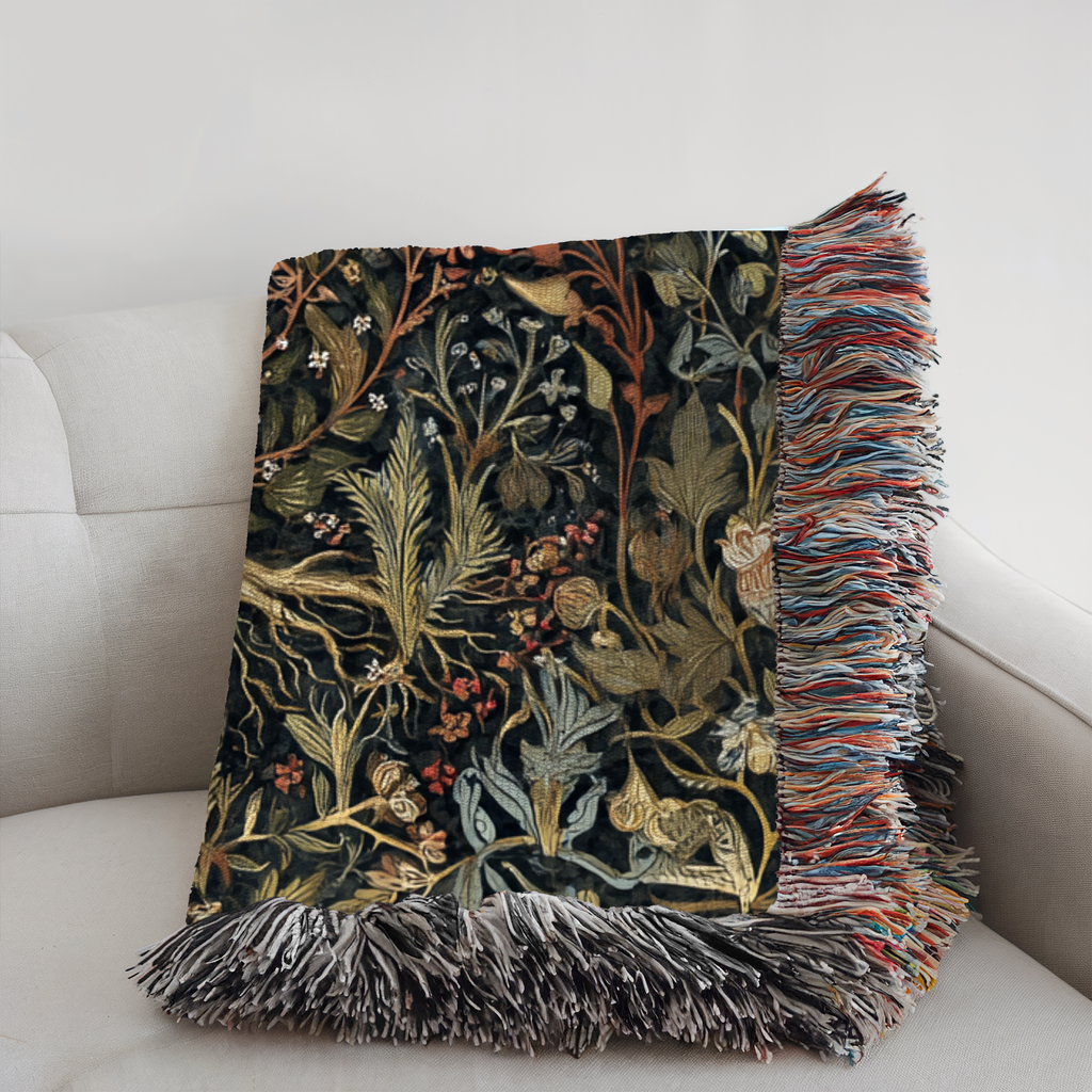 Floral Border Tree of Life Woven Blanket - PoeticWovens