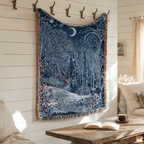Blue Starry Night Landscape Woven Blanket - PoeticWovens