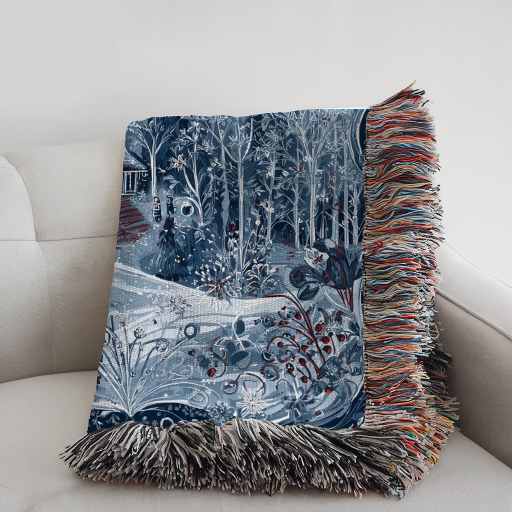 Blue Starry Night Landscape Woven Blanket - PoeticWovens