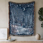 Blue Starry Night Sky Winter Woven Blanket Wall art Woven Tapestry