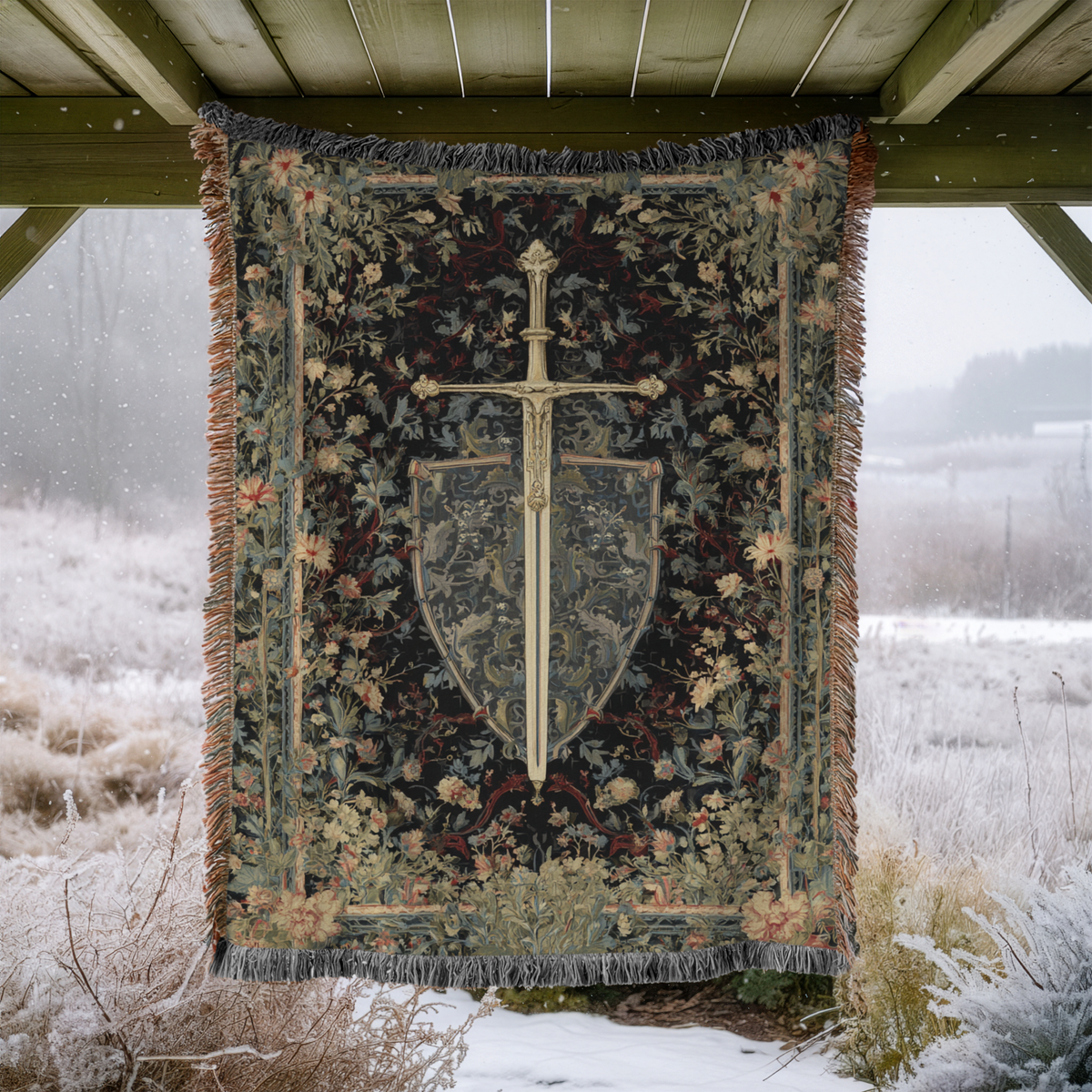 Medieval Sword Heraldic Throw - PoeticWovens