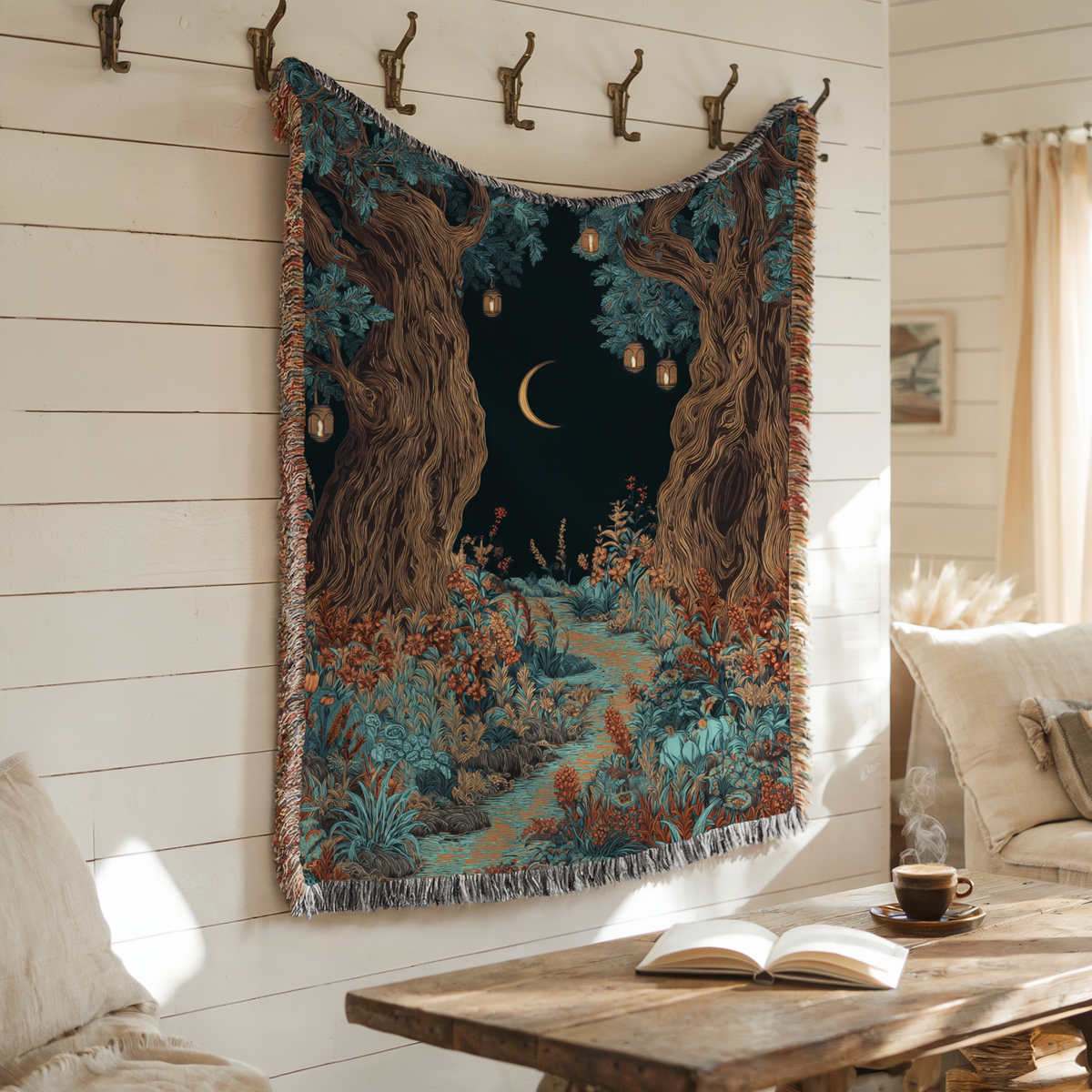 Golden Moon NIght Sky Woven Blanket - PoeticWovens