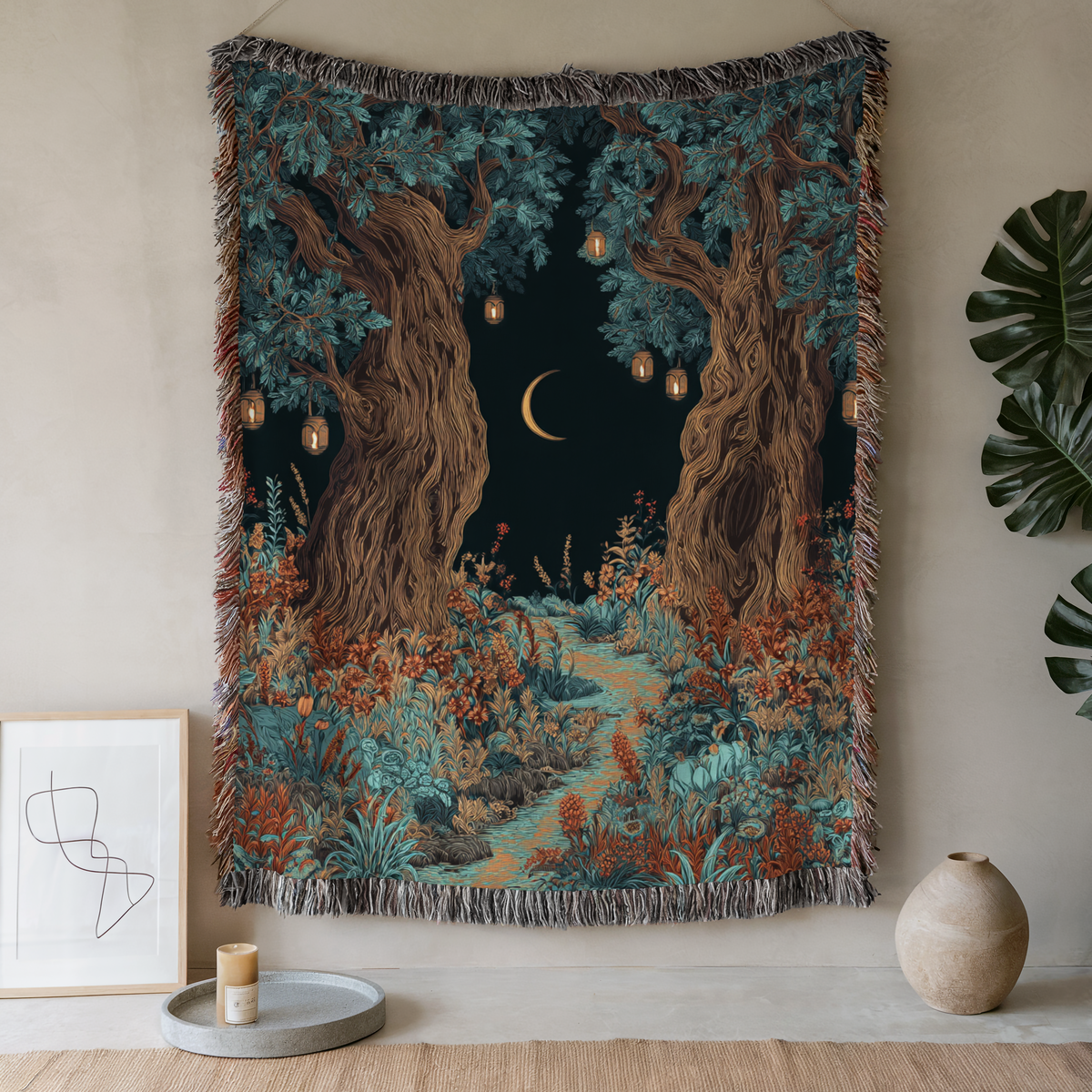 Golden Moon NIght Sky Woven Blanket - PoeticWovens