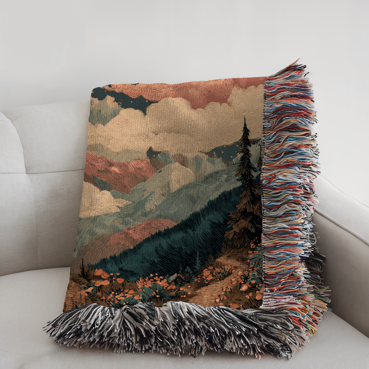 Celestial Pink and Blue Crescent Moon Woven Blanket - PoeticWovens