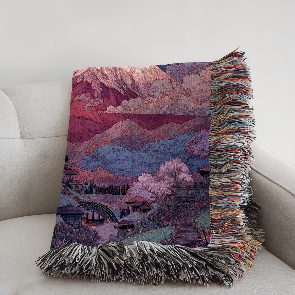 Mount Fuji Purple Night Sky - PoeticWovens