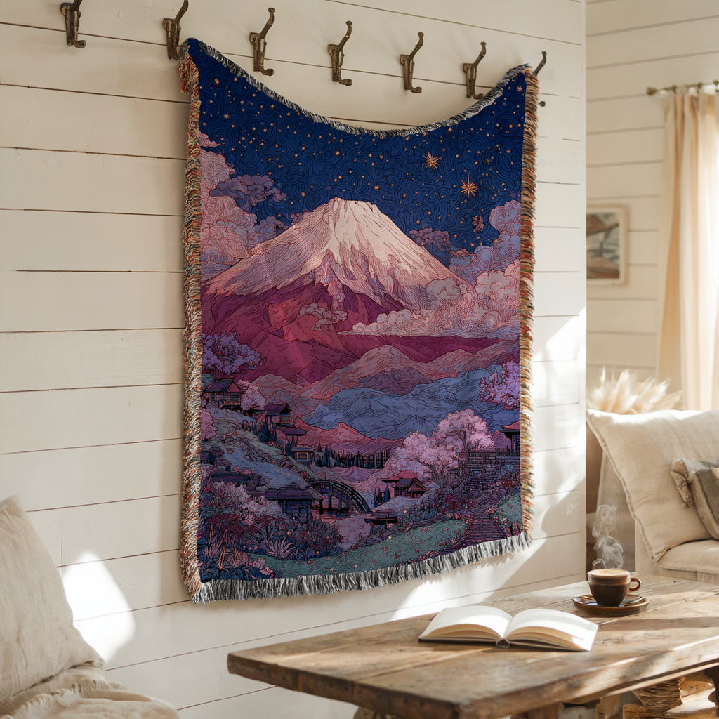 Mount Fuji Purple Night Sky - PoeticWovens