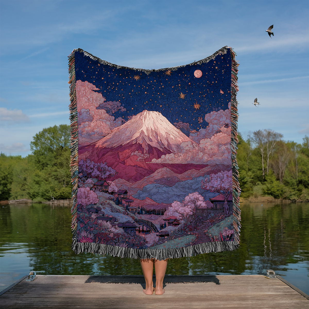 Mount Fuji Purple Night Sky - PoeticWovens