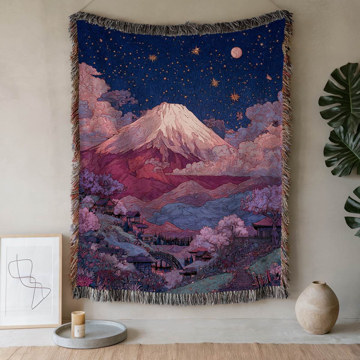 Mount Fuji Purple Night Sky - PoeticWovens
