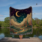 Crescent Colorful Animated Castles Nightscape Woven Blanket - PoeticWovens