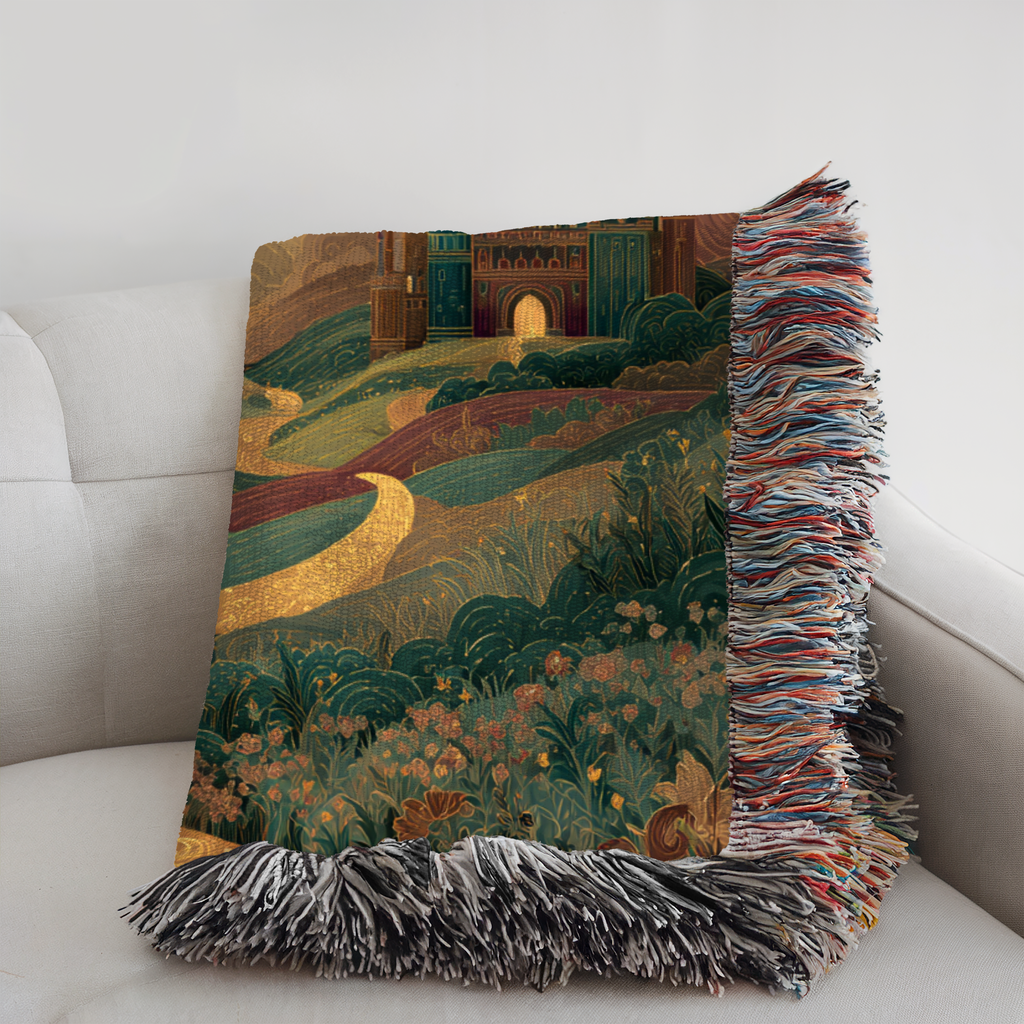 Crescent Colorful Animated Castles Nightscape Woven Blanket - PoeticWovens