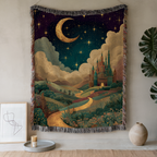 Crescent Colorful Animated Castles Nightscape Woven Blanket - PoeticWovens