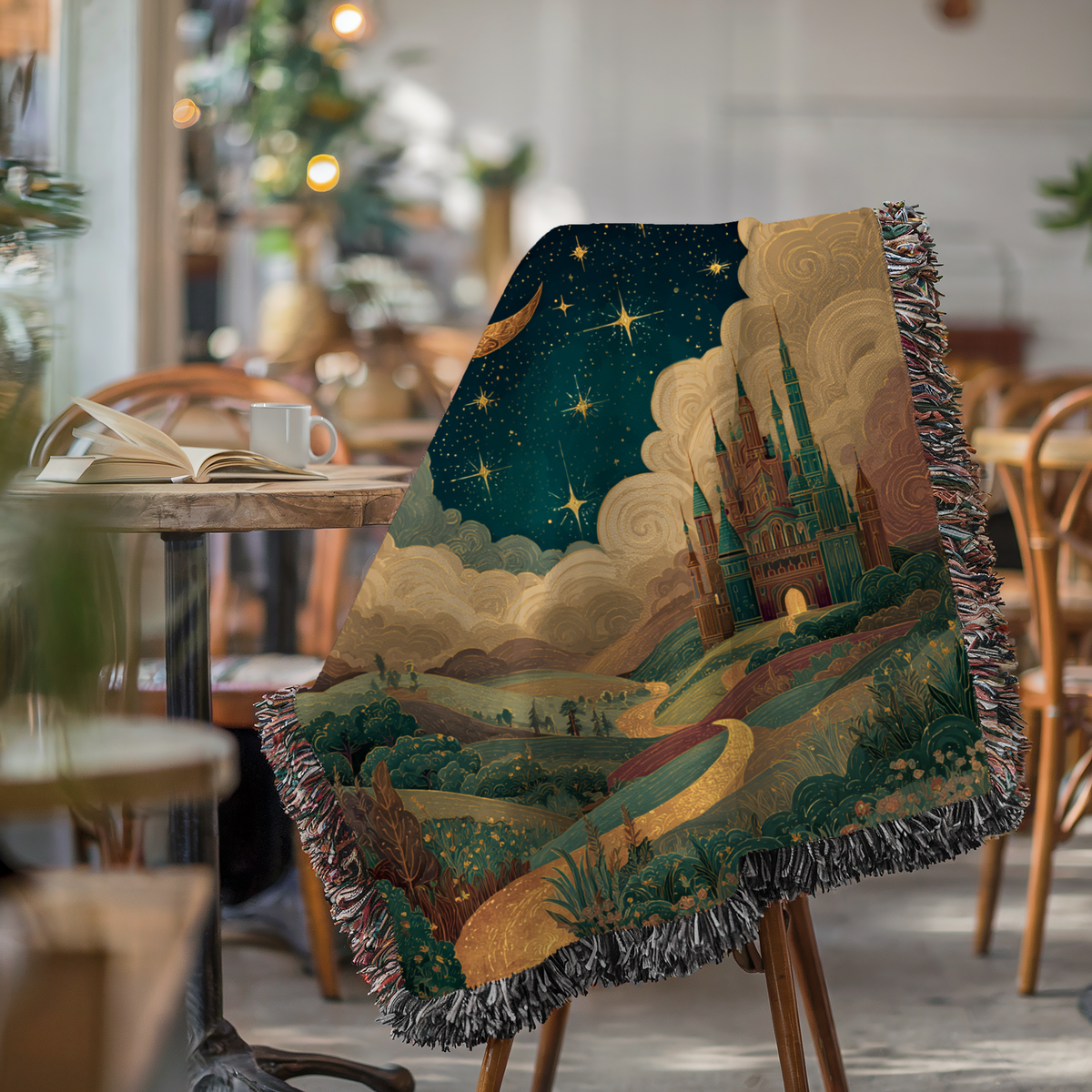 Crescent Colorful Animated Castles Nightscape Woven Blanket - PoeticWovens