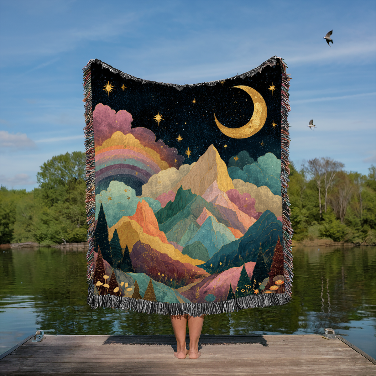 Crescent Moon Rainbow Land - PoeticWovens