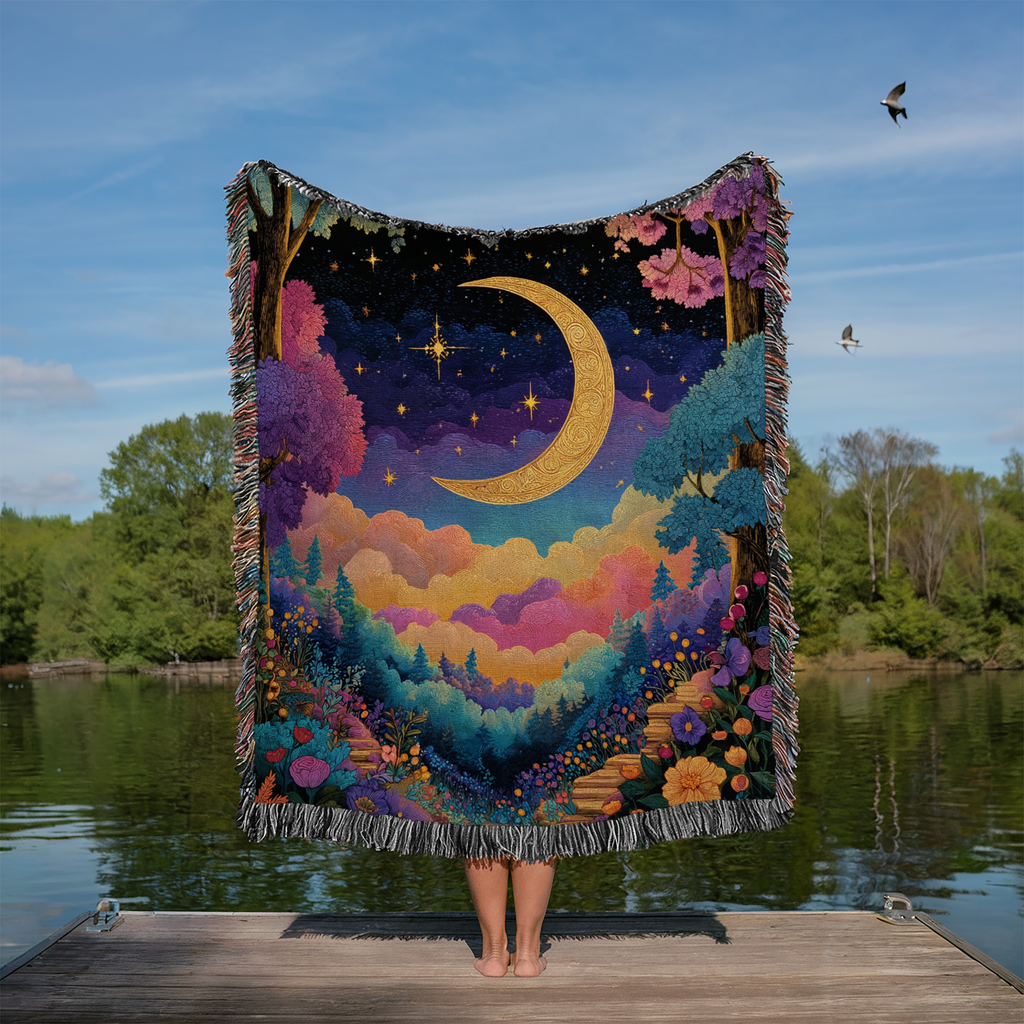 Multicolor Forest Celestial Crescent Moon - PoeticWovens