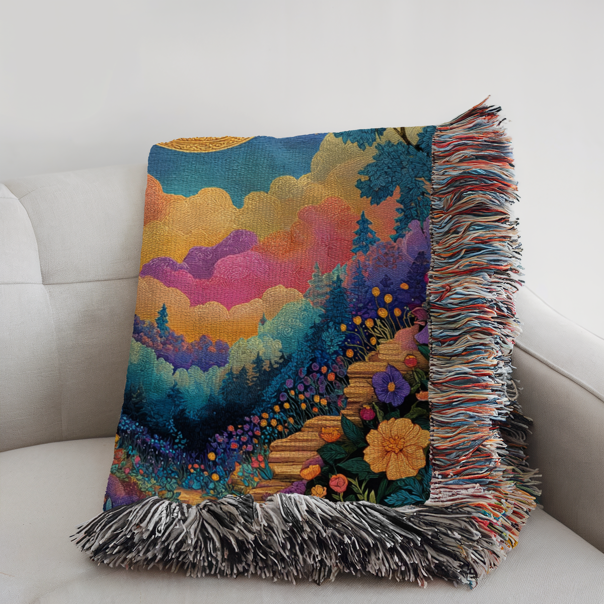 Multicolor Forest Celestial Crescent Moon - PoeticWovens