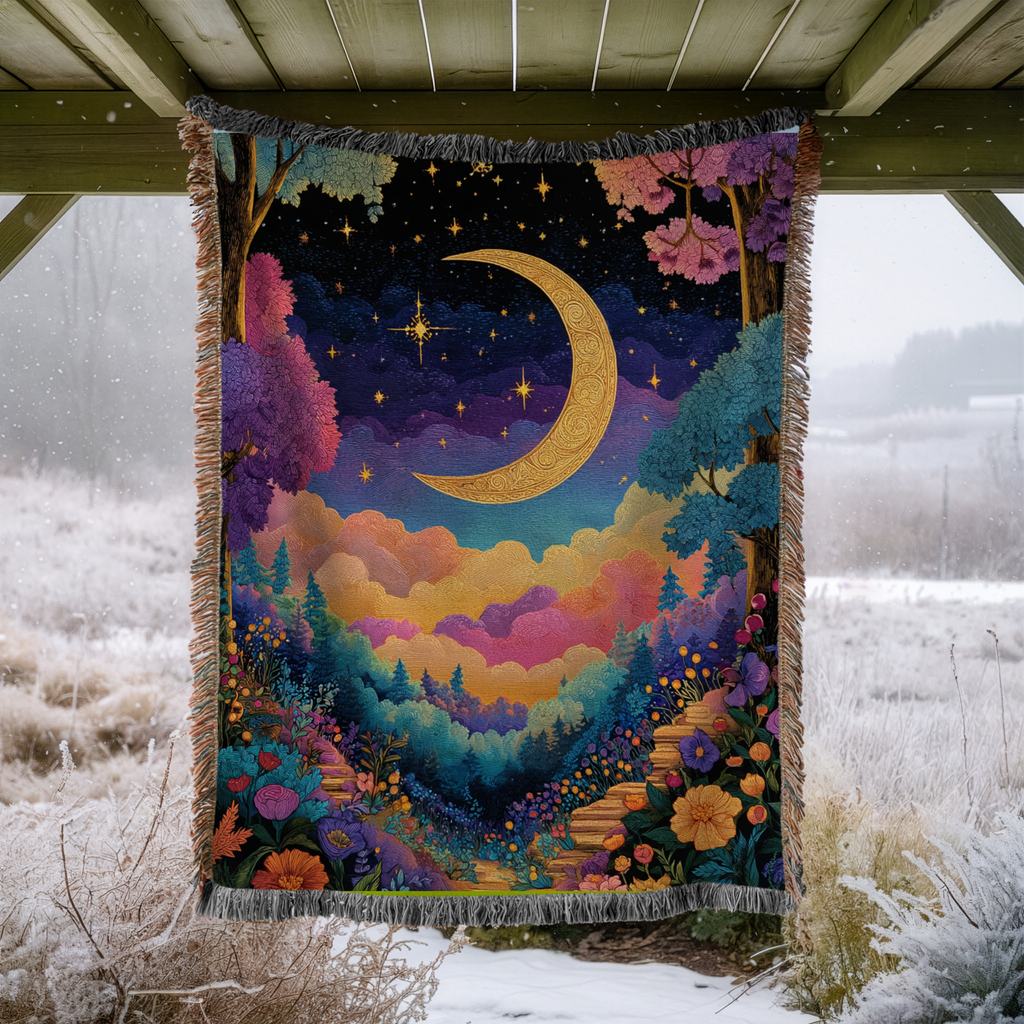 Multicolor Forest Celestial Crescent Moon - PoeticWovens