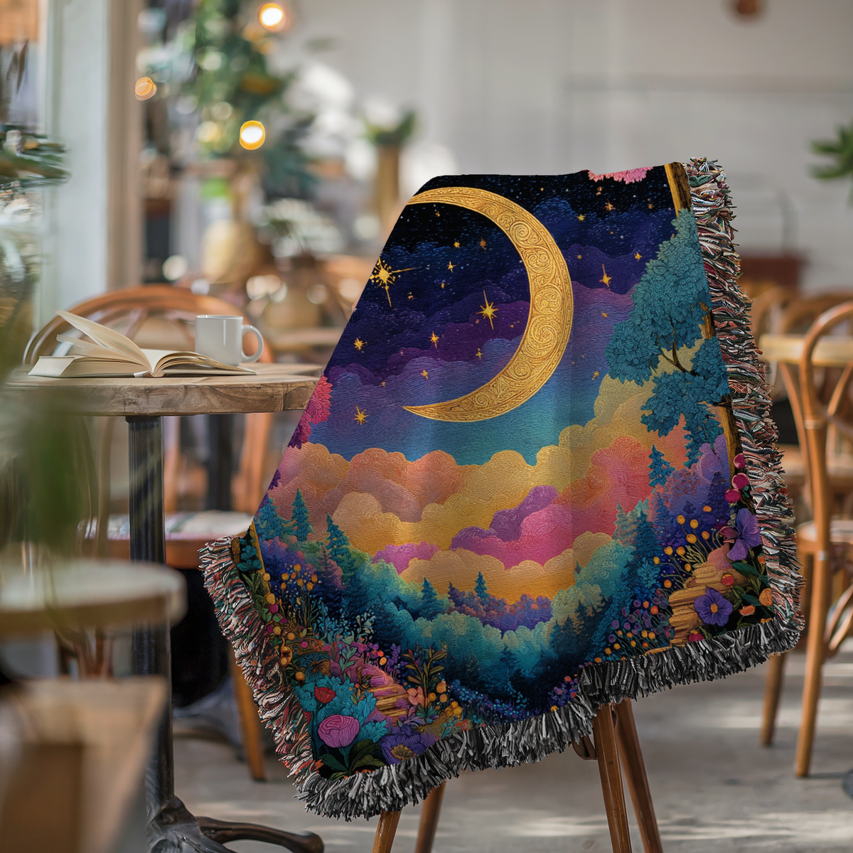 Multicolor Forest Celestial Crescent Moon - PoeticWovens