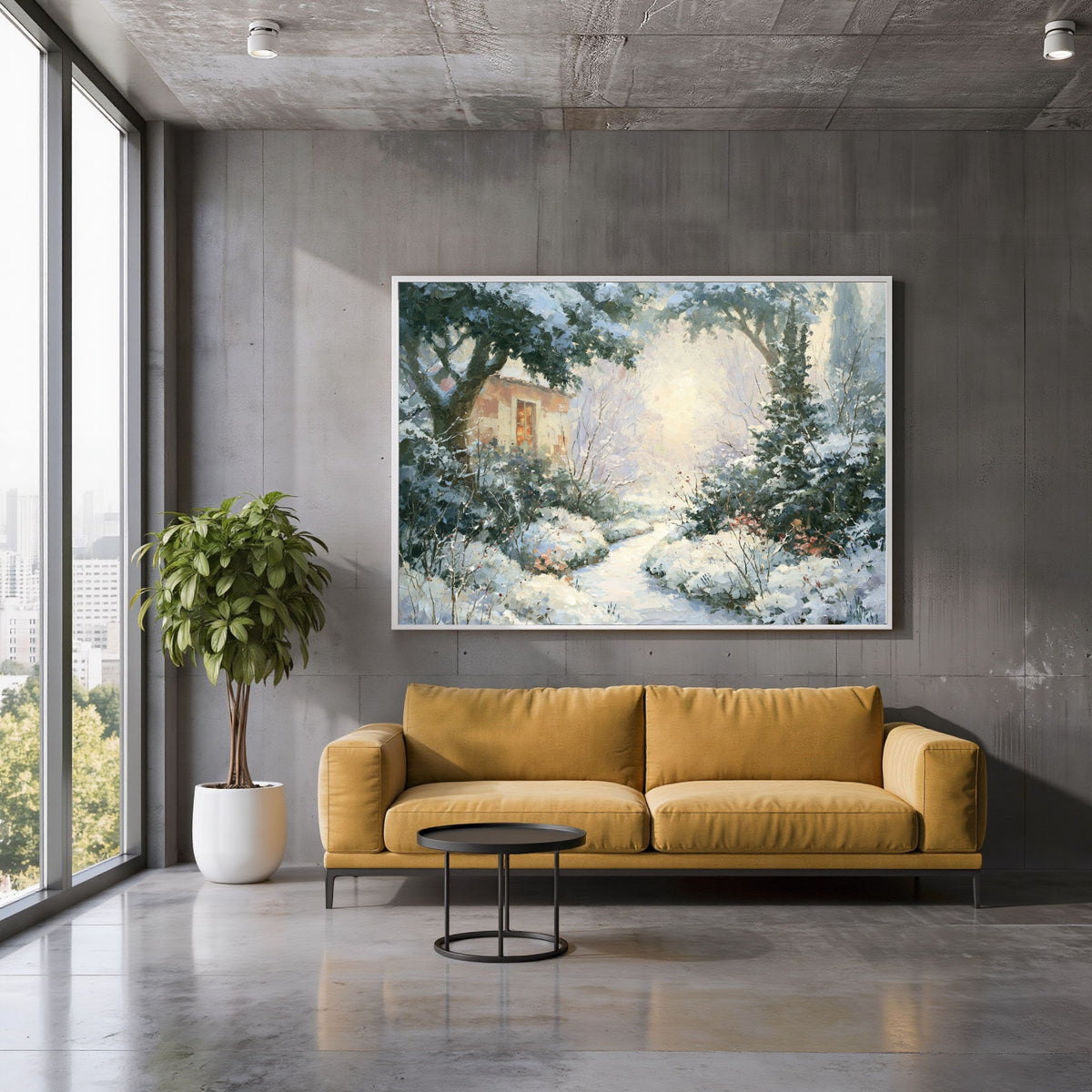 Cozy Winter Cottage Painting – Vintage Snowy Landscape Canvas Wall Art - PoeticWovens