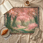 Cherry Blossom Forest Woven Blanket | Spring Floral Tapestry Throw - PoeticWovens