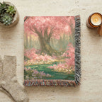 Cherry Blossom Forest Woven Blanket | Spring Floral Tapestry Throw - PoeticWovens