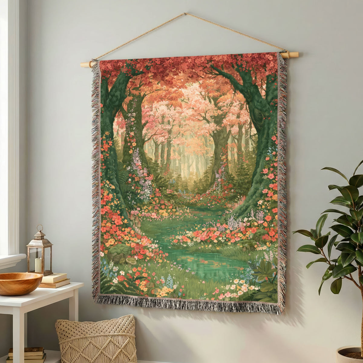 Abstract Forest Autumn Themed Woven Blanket | Tapestry Throw, Nature-Inspired - PoeticWovens