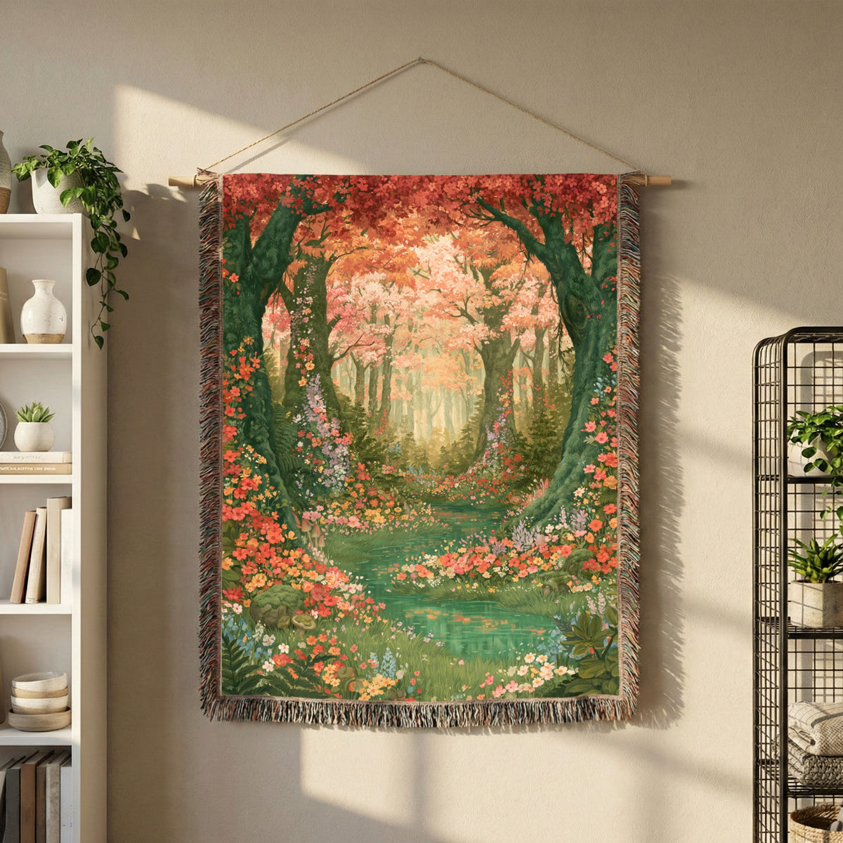Abstract Forest Autumn Themed Woven Blanket | Tapestry Throw, Nature-Inspired - PoeticWovens
