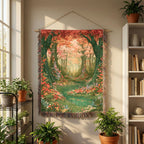 Abstract Forest Autumn Themed Woven Blanket | Tapestry Throw, Nature-Inspired - PoeticWovens