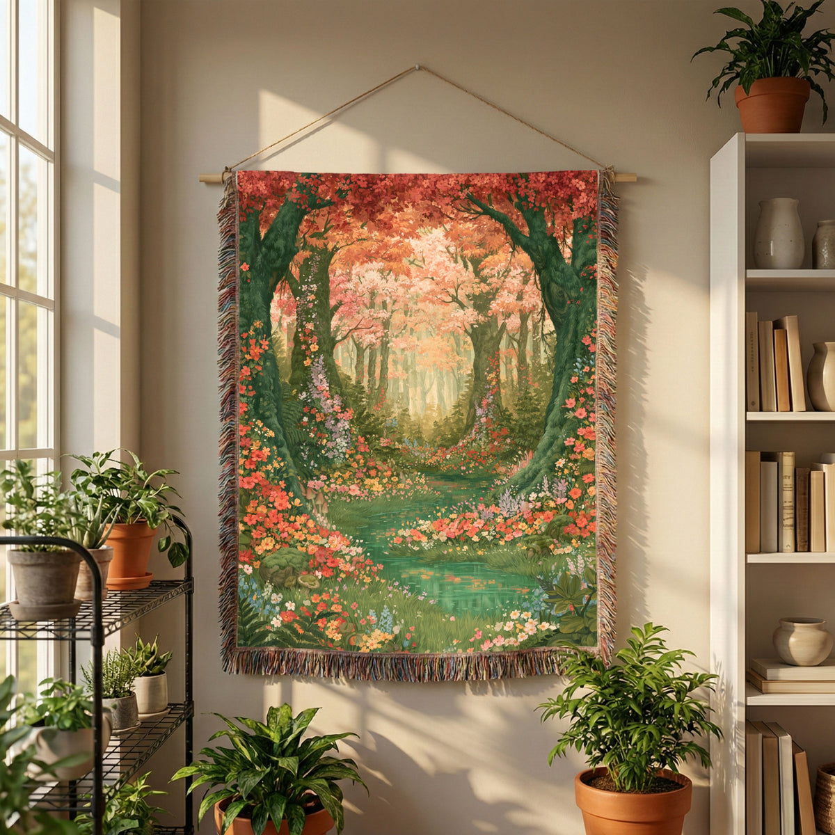 Abstract Forest Autumn Themed Woven Blanket | Tapestry Throw, Nature-Inspired - PoeticWovens