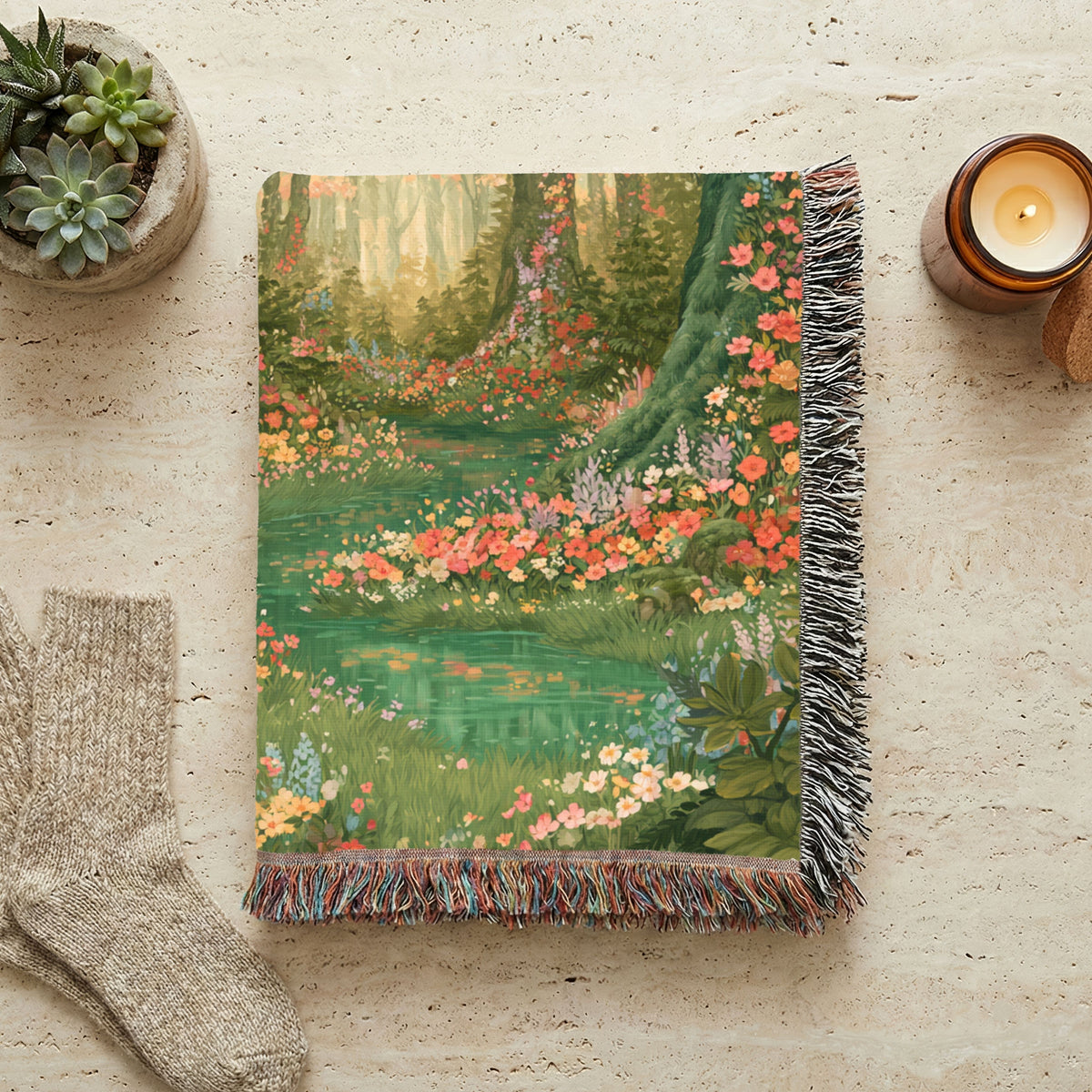 Abstract Forest Autumn Themed Woven Blanket | Tapestry Throw, Nature-Inspired - PoeticWovens