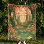 Abstract Forest Autumn Themed Woven Blanket | Tapestry Throw, Nature-Inspired Living room wall art
