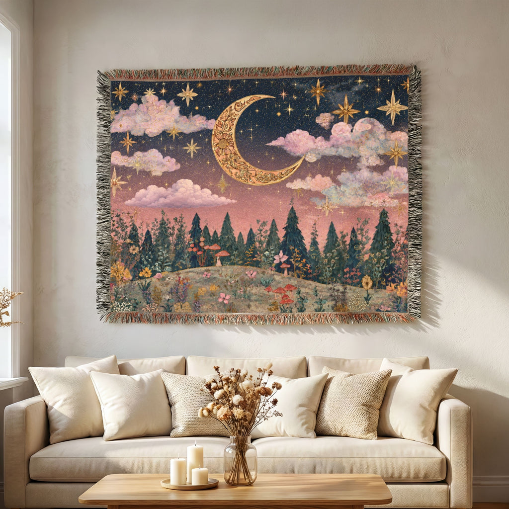 Landscape Crescent Moon Nightscape - PoeticWovens