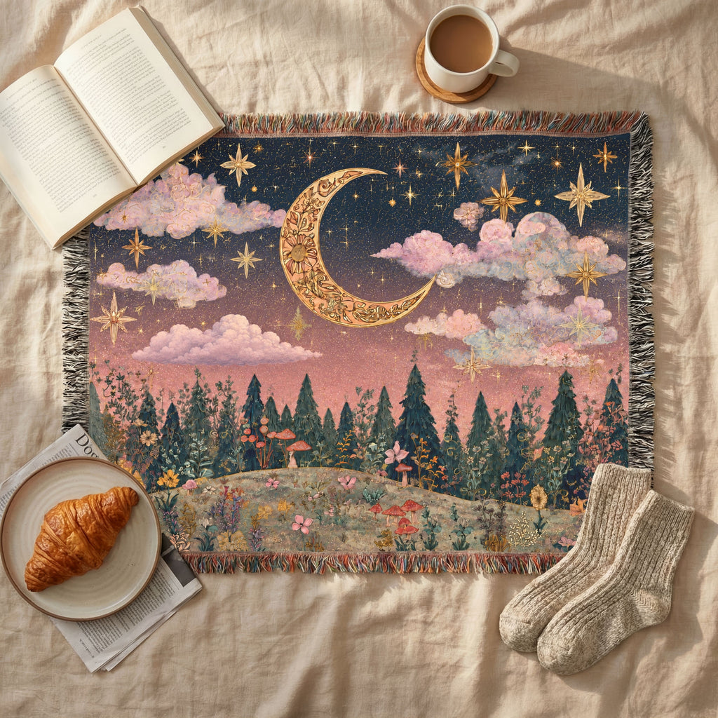 Landscape Crescent Moon Nightscape - PoeticWovens