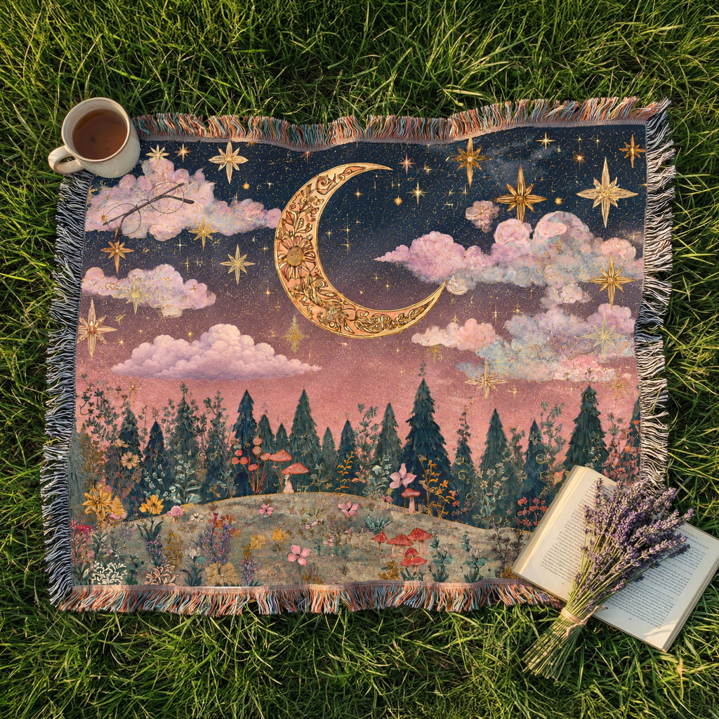 Landscape Crescent Moon Nightscape - PoeticWovens
