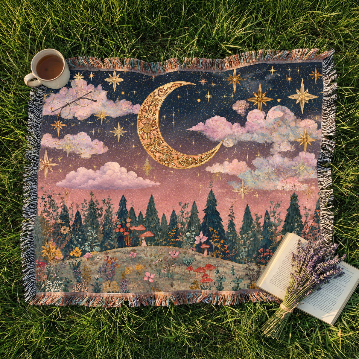 Landscape Crescent Moon Nightscape - PoeticWovens
