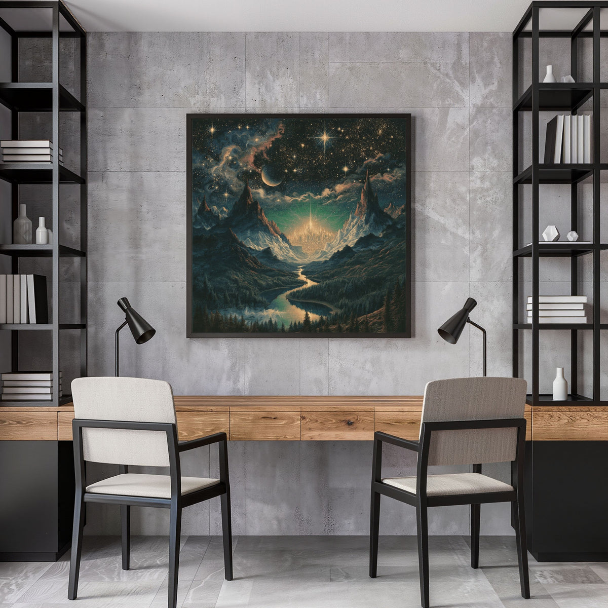 Celestial Cosmic View Square Framed Canvas - PoeticWovens