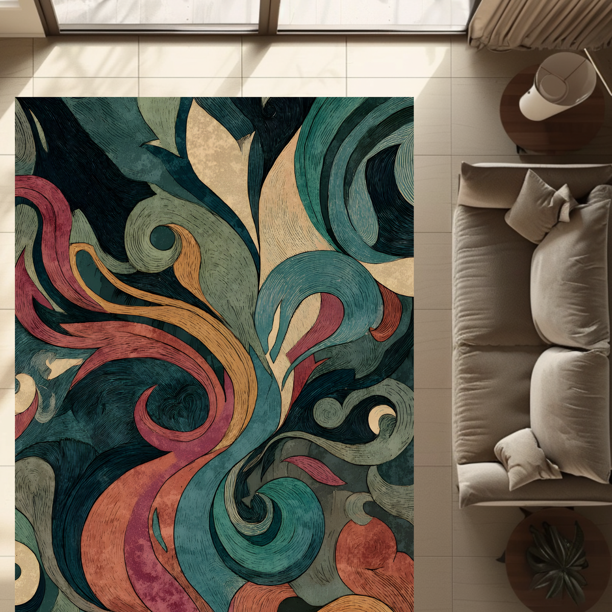 Abstract Multicolor Curved - PoeticWovens