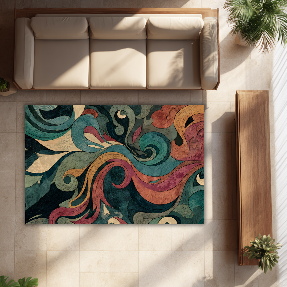 Abstract Multicolor Curved - PoeticWovens