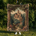 Vintage Floral and Trees Castle View Woven Blanket - PoeticWovens