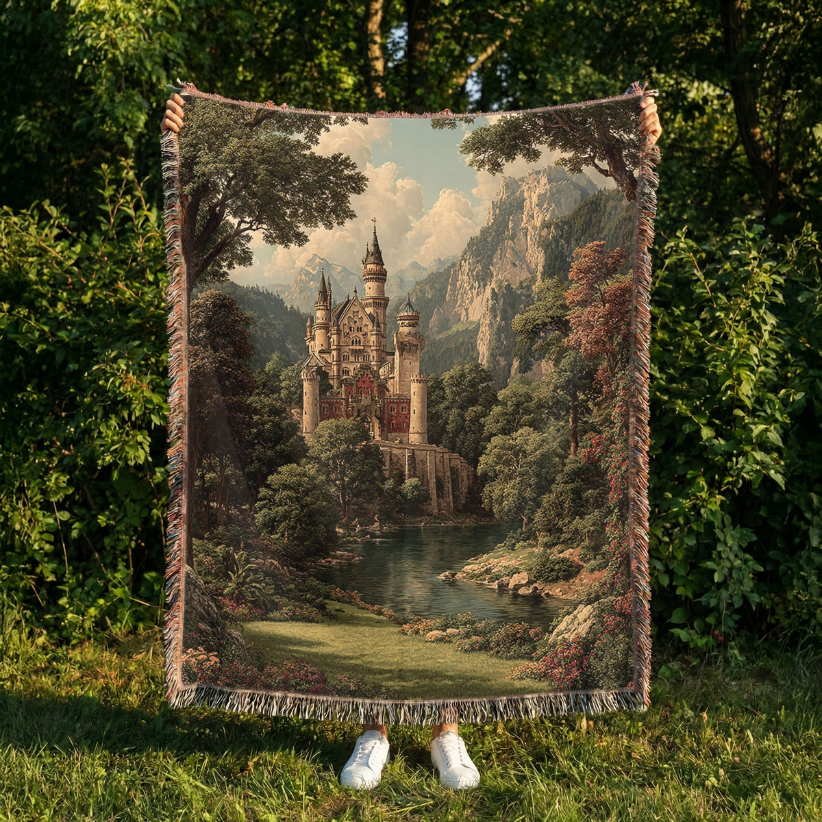 Medieval Castle Landscape Woven Blanket - PoeticWovens