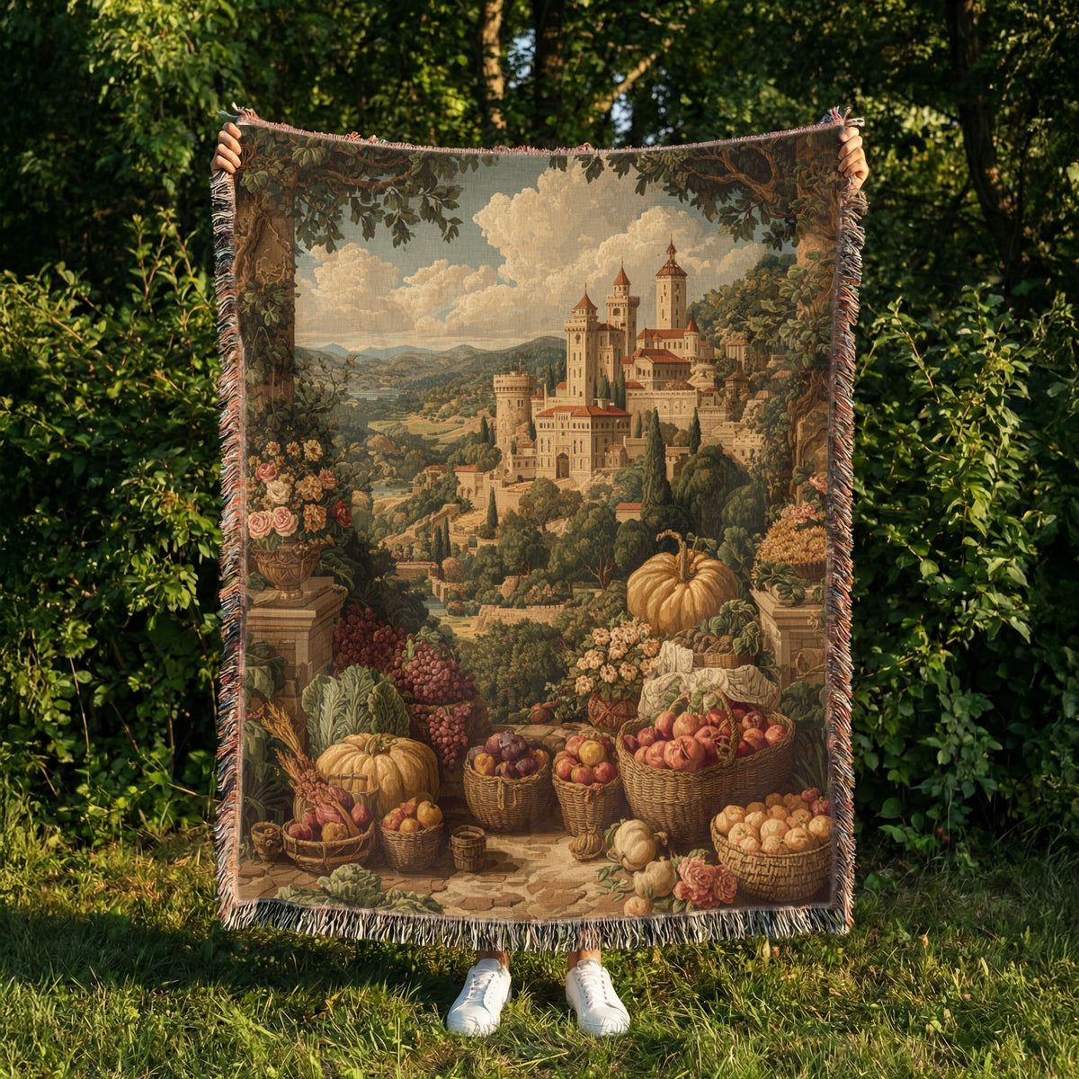 Vintage Village of Produce and Greenery Woven Blanket - PoeticWovens