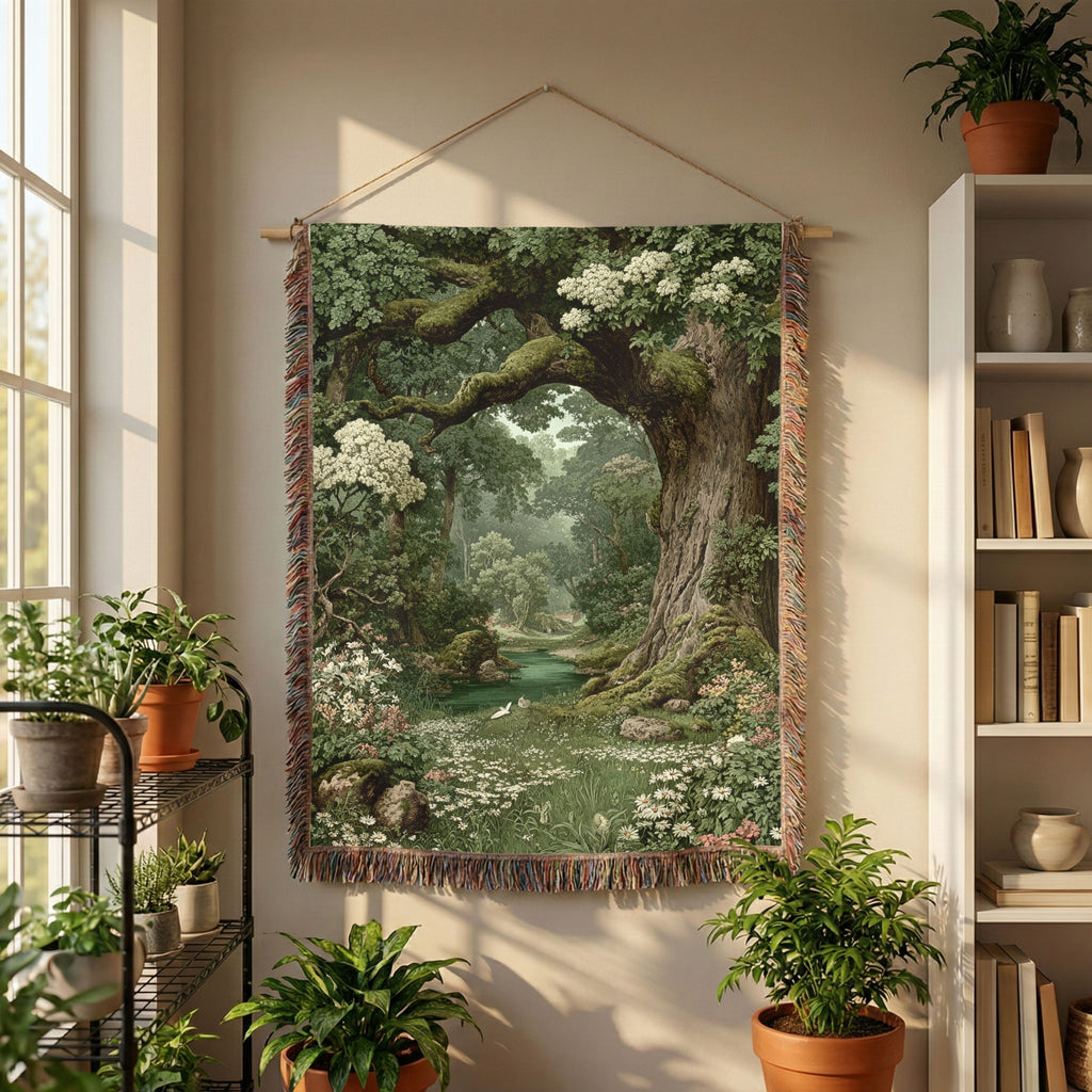 Floral Green Woodlands Woven Blanket - PoeticWovens