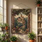 Vintage Floral and Trees Castle View Woven Blanket - PoeticWovens