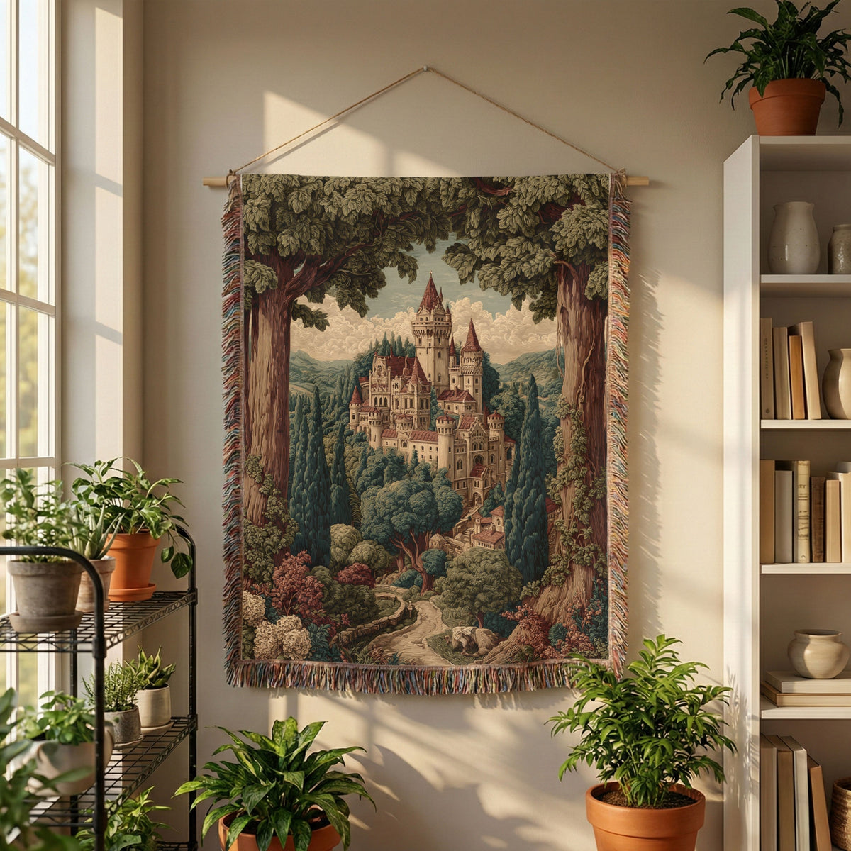 Vintage Floral and Trees Castle View Woven Blanket - PoeticWovens