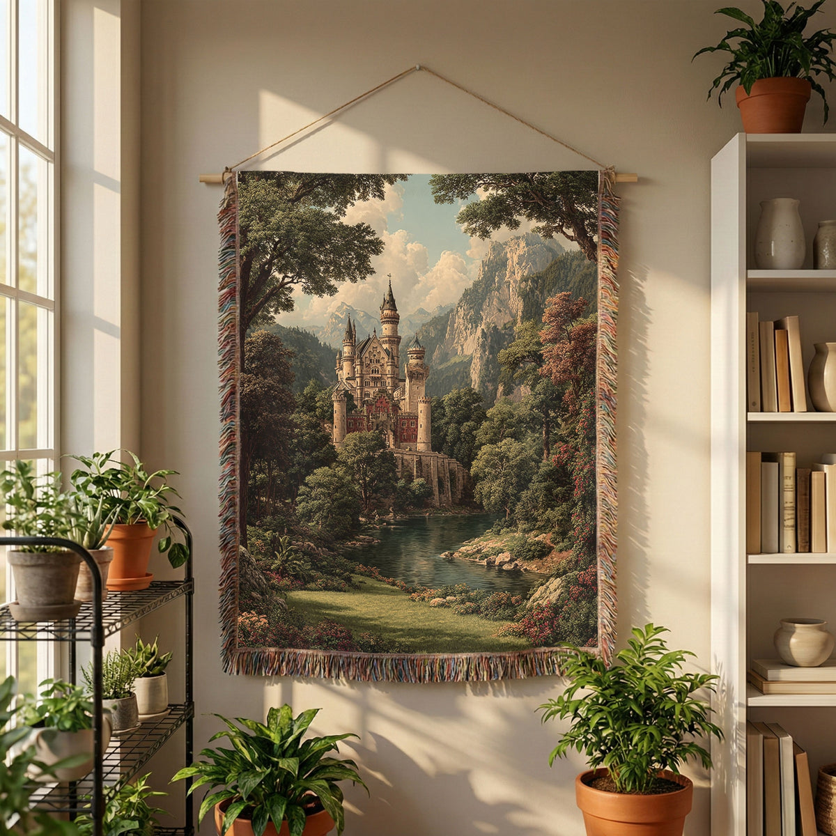 Medieval Castle Landscape Woven Blanket - PoeticWovens