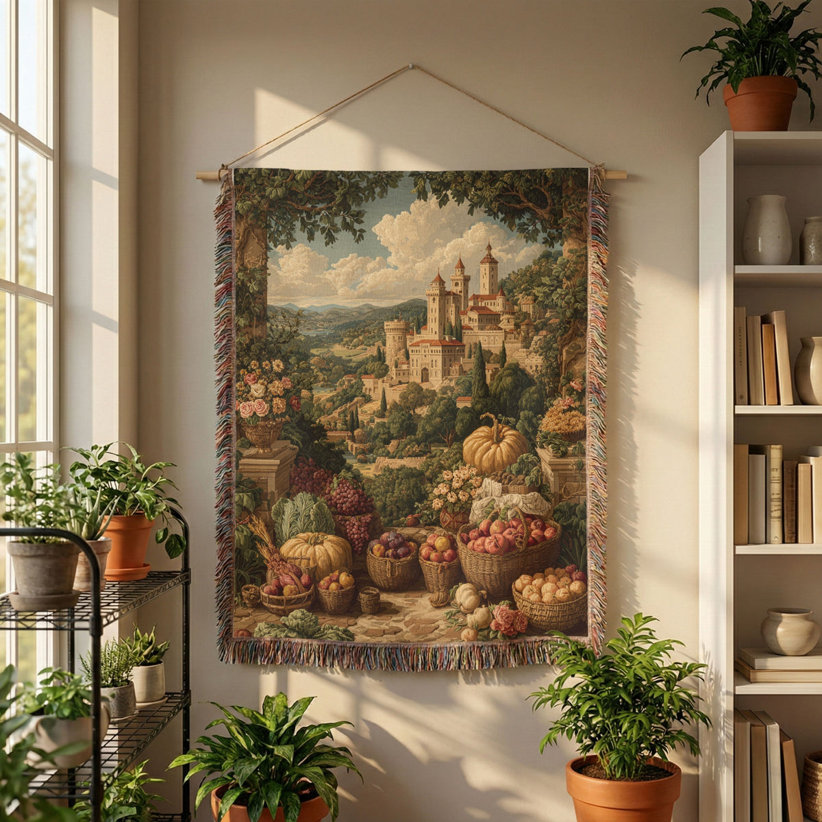 Vintage Village of Produce and Greenery Woven Blanket - PoeticWovens