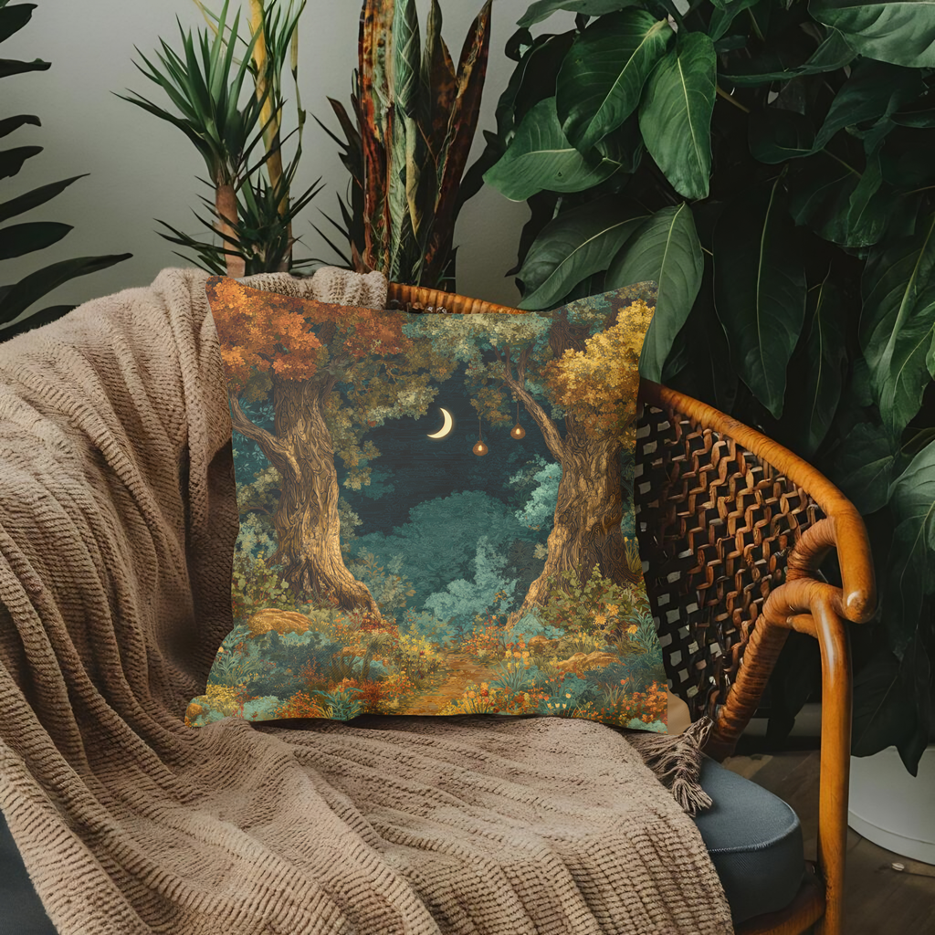 Crescent Moon Forest Pillow - PoeticWovens